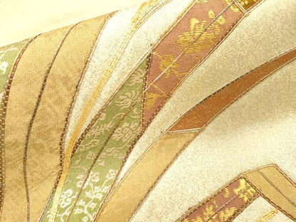 平和屋着物▼太鼓柄袋帯　駒刺繍　草葉文　金糸　正絹　逸品　DABH7837fe