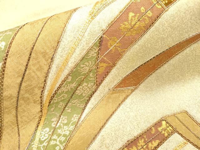 平和屋着物▼太鼓柄袋帯　駒刺繍　草葉文　金糸　正絹　逸品　DABH7837fe