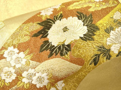 平和屋着物▼六通柄袋帯　唐織　地紙花文　金銀糸　引箔　正絹　逸品　DABH7840fe