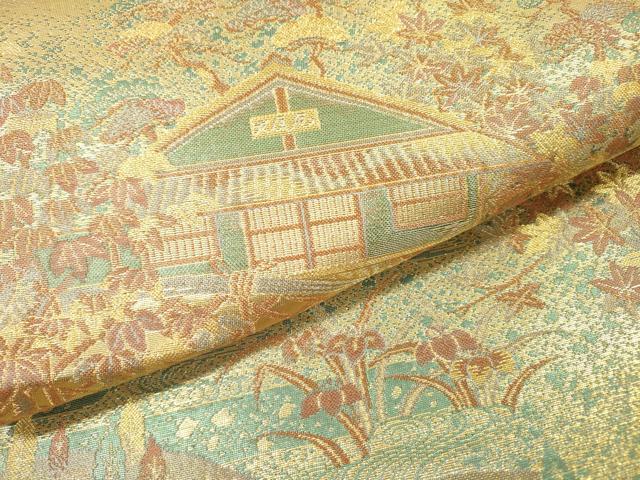 平和屋着物▼六通柄袋帯　金閣寺　古代はく　金糸　正絹　逸品　未使用　DABH7880fe