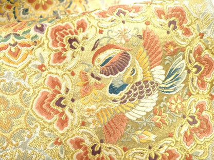 平和屋本店▼西陣　富田由起子謹製　六通柄袋帯　唐織　名宝正倉院　本金箔斜子綴　証紙付き　正絹　逸品　未使用　DABH7879fe