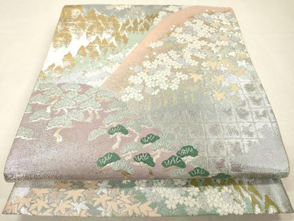 平和屋着物▼六通柄袋帯　唐織　樹林花松文　金銀糸　正絹　逸品　DABH7901fe