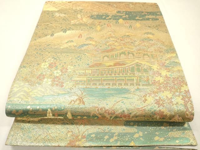 平和屋着物▼六通柄袋帯　金閣寺　古代はく　金糸　正絹　逸品　未使用　DABH7880fe