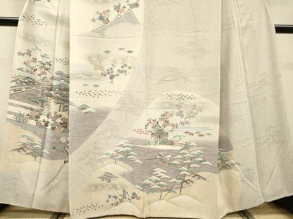 平和屋着物●訪問着　作家物　渡り橋風景文　暈し染　金彩　正絹　逸品　DABH7919fe