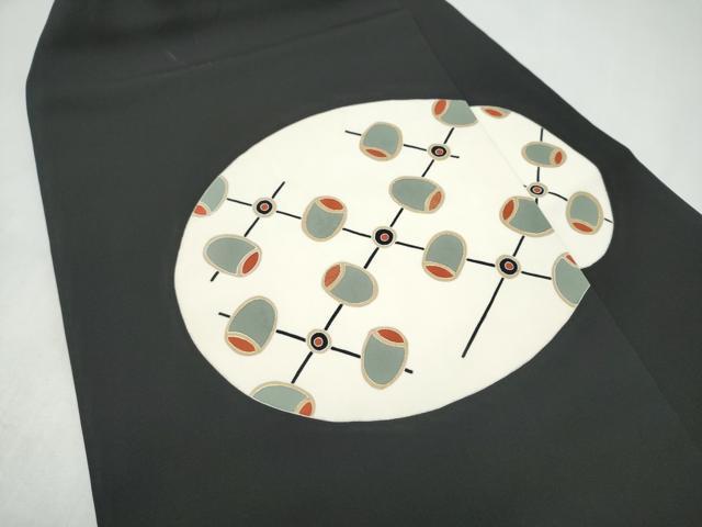 平和屋着物●塩瀬　九寸名古屋帯　刺繍　幾何学文様　黒地　金彩　正絹　逸品　CABK5694hy