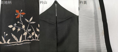 平和屋着物＊夏物　訪問着　絽　草花文　黒地　正絹　逸品　CABJ9894xi