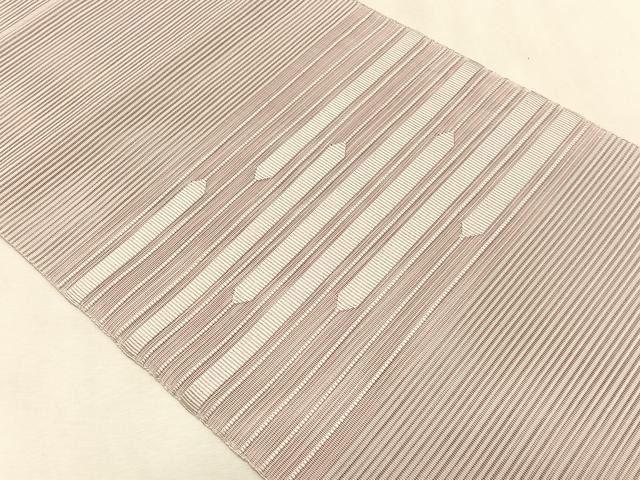 平和屋着物＊夏物　八寸名古屋帯　絽綴れ　横段文　灰桜色　正絹　逸品　CABK1476fb