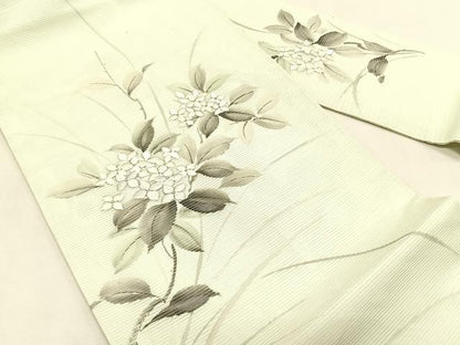 平和屋着物＊夏物　九寸名古屋帯　作家物　手描き　刺繍　紫陽花　銀彩　正絹　逸品　CABK1456fb