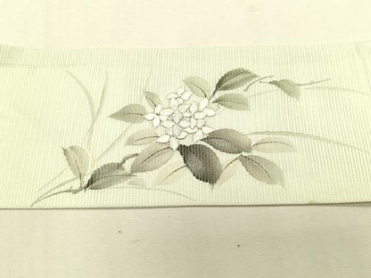平和屋着物＊夏物　九寸名古屋帯　作家物　手描き　刺繍　紫陽花　銀彩　正絹　逸品　CABK1456fb