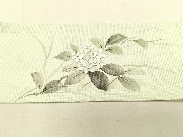 平和屋着物＊夏物　九寸名古屋帯　作家物　手描き　刺繍　紫陽花　銀彩　正絹　逸品　CABK1456fb