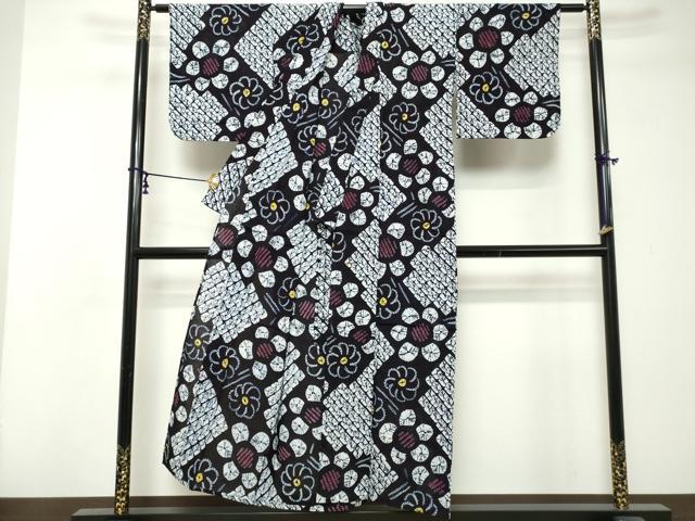 平和屋着物∴夏物　浴衣　有松鳴海絞り　幾何学花文　綿　逸品　DABI8524cd