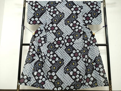 平和屋着物∴夏物　浴衣　有松鳴海絞り　幾何学花文　綿　逸品　DABI8524cd