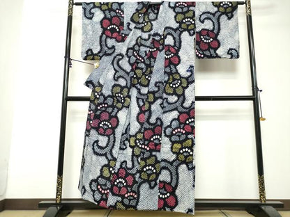 平和屋着物∴夏物　浴衣　有松鳴海絞り　花唐草文　綿　逸品　DABI8521cd