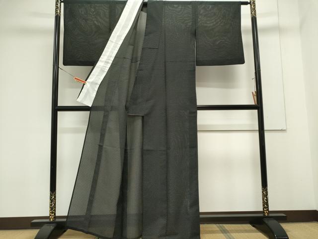 平和屋着物＊夏物　お召　紗　十字絣文様　黒地　正絹　逸品　CABK0861ou