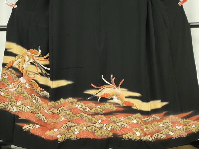 平和屋着物■豪華黒留袖　駒刺繍　鳳凰松文　暈し染め　金彩　正絹　逸品　CABK0894ou