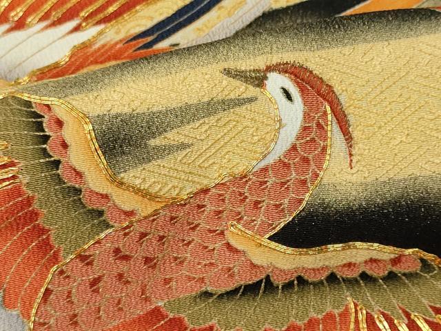 平和屋着物■豪華黒留袖　駒刺繍　鳳凰松文　暈し染め　金彩　正絹　逸品　CABK0894ou