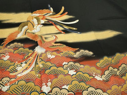 平和屋着物■豪華黒留袖　駒刺繍　鳳凰松文　暈し染め　金彩　正絹　逸品　CABK0894ou
