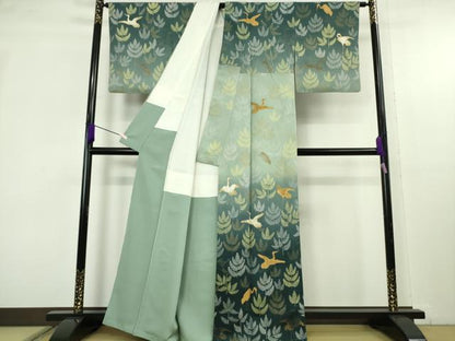 平和屋本店●極上　ジャパンオートクチュール　渡辺雪三郎　訪問着　飛鶴松葉文　暈し染め　金銀彩　逸品　DZAB2960kh6