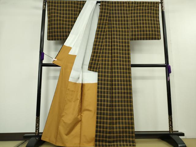 平和屋本店●極上　本場黄八丈　黒八丈　紬　まるまなこ　格子　逸品　DZAB3442kh6