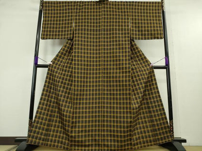 平和屋本店●極上　本場黄八丈　黒八丈　紬　まるまなこ　格子　逸品　DZAB3442kh6