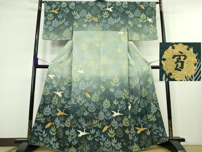 平和屋本店●極上　ジャパンオートクチュール　渡辺雪三郎　訪問着　飛鶴松葉文　暈し染め　金銀彩　逸品　DZAB2960kh6
