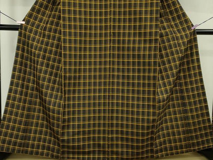 平和屋本店●極上　本場黄八丈　黒八丈　紬　まるまなこ　格子　逸品　DZAB3442kh6