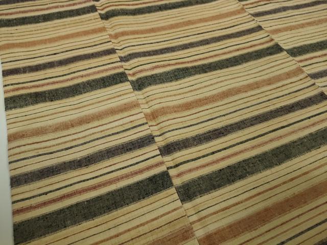 平和屋本店●極上　郡上紬　草木染　横縞　逸品　DZAB3090kh6