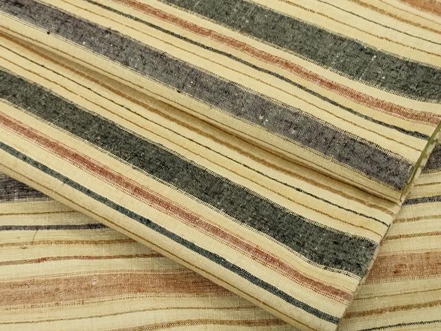平和屋本店●極上　郡上紬　草木染　横縞　逸品　DZAB3090kh6