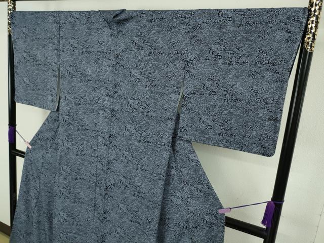平和屋本店●極上　人間国宝　南部芳松　突彫り　江戸小紋　龍　灰青色×濃藍色　逸品　未使用　DZAB4406kh6