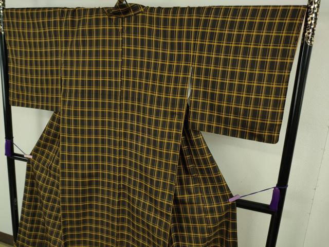平和屋本店●極上　本場黄八丈　黒八丈　紬　まるまなこ　格子　逸品　DZAB3442kh6