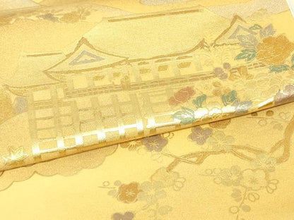 平和屋着物▼西陣　六通柄袋帯　螺鈿　名所風景文　金彩　正絹　逸品　DABH6772az