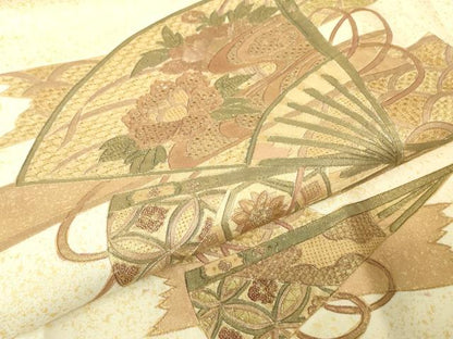 平和屋着物▼中国三大刺繍　スワトウ刺繍　汕頭刺繍　相良刺繍　太鼓柄袋帯　扇面花文　金彩　正絹　逸品　DABH6787az