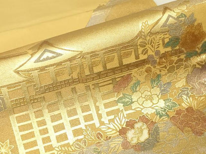 平和屋着物▼西陣　六通柄袋帯　螺鈿　名所風景文　金彩　正絹　逸品　DABH6772az
