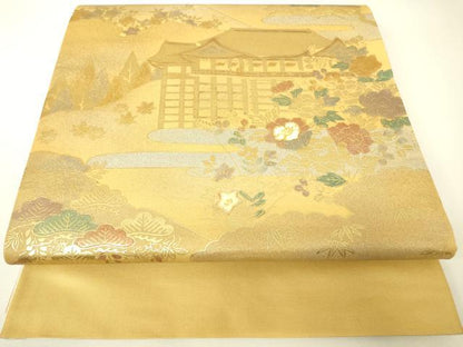 平和屋着物▼西陣　六通柄袋帯　螺鈿　名所風景文　金彩　正絹　逸品　DABH6772az