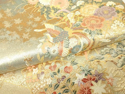 平和屋着物▼六通柄袋帯　祥鶴鳳凰華　金糸　正絹　逸品　DABH6801az