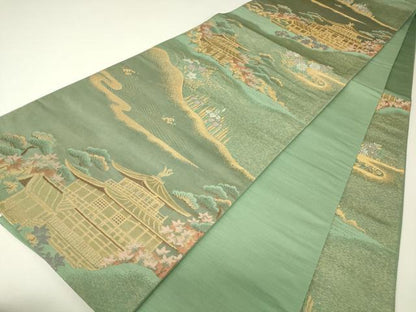 平和屋着物▼六通柄袋帯　衣笠慶苑寺　金糸　正絹　逸品　DABH6804az