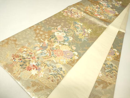 平和屋着物▼六通柄袋帯　祥鶴鳳凰華　金糸　正絹　逸品　DABH6801az