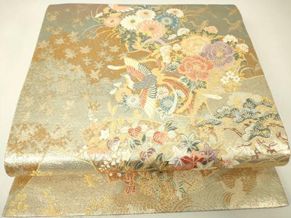 平和屋着物▼六通柄袋帯　祥鶴鳳凰華　金糸　正絹　逸品　DABH6801az