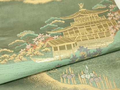 平和屋着物▼六通柄袋帯　衣笠慶苑寺　金糸　正絹　逸品　DABH6804az