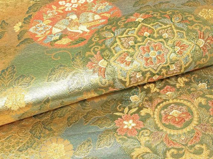 平和屋着物▼両面　六通柄袋帯　耀金　正倉院鳳凰花文　正絹　逸品　DABH6899az