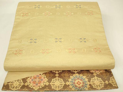 平和屋着物▼両面　六通柄袋帯　耀金　正倉院鳳凰花文　正絹　逸品　DABH6899az