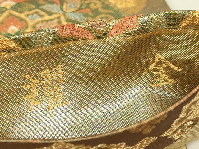 平和屋着物▼両面　六通柄袋帯　耀金　正倉院鳳凰花文　正絹　逸品　DABH6899az