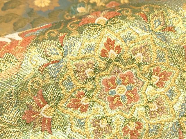 平和屋着物▼両面　六通柄袋帯　耀金　正倉院鳳凰花文　正絹　逸品　DABH6899az