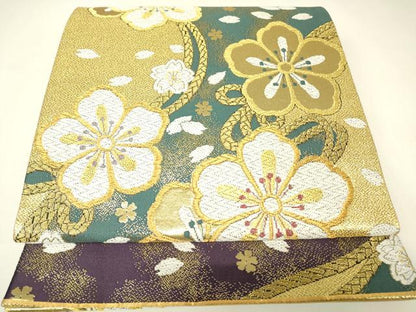 平和屋着物▼六通柄袋帯　紐花文　金糸　正絹　逸品　DABH6935az