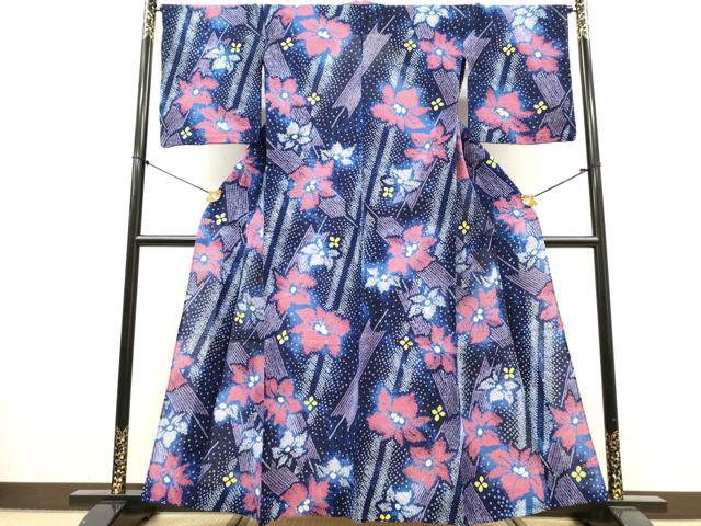 平和屋着物∴夏物　浴衣　有松鳴海絞り　舞花文　綿　逸品　DABI8556cd