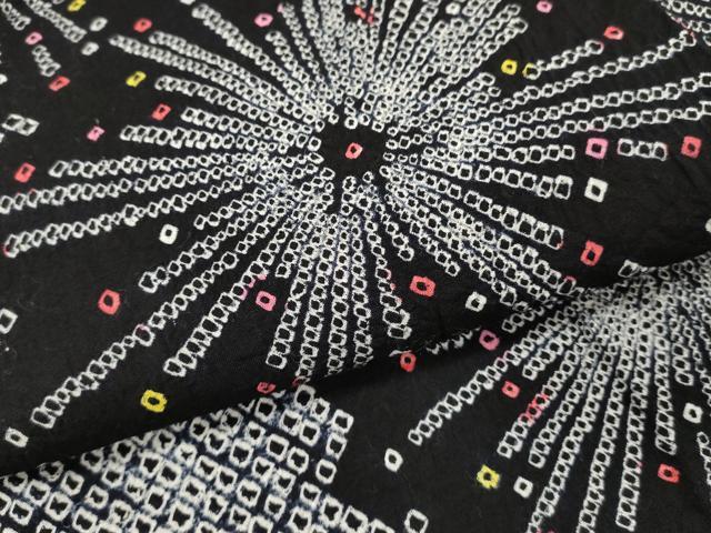 平和屋着物∴夏物　浴衣　有松鳴海絞り　花火　黒地　綿　逸品　未使用　DABI8552cd