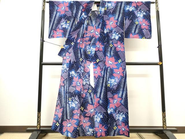 平和屋着物∴夏物　浴衣　有松鳴海絞り　舞花文　綿　逸品　DABI8556cd