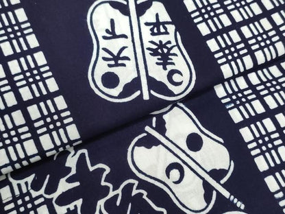 平和屋着物＊夏物　浴衣　反物　着尺　注染　四股名　相撲　力士　与太夫　軍配　綿　逸品　未使用　DABI8048we