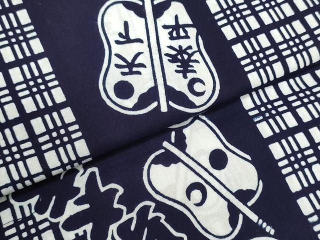 平和屋着物＊夏物　浴衣　反物　着尺　注染　四股名　相撲　力士　与太夫　軍配　綿　逸品　未使用　DABI8048we