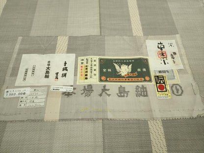 平和屋本店●極上　東郷織物謹製 本場大島紬 白大島 160亀甲 一本駒　手織絣　草木染　梅・五倍子　上代98万　証紙付き　逸品　DZAB2781kh6